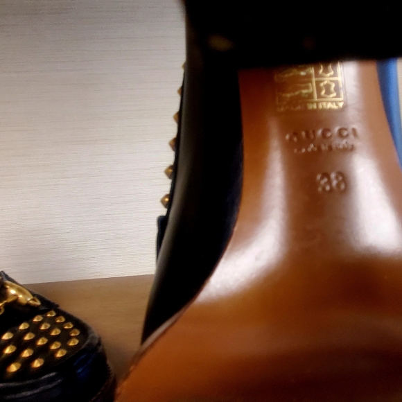 Gucci Alyssa Black and Gold stud heel loafers 38 - Picture 6 of 6